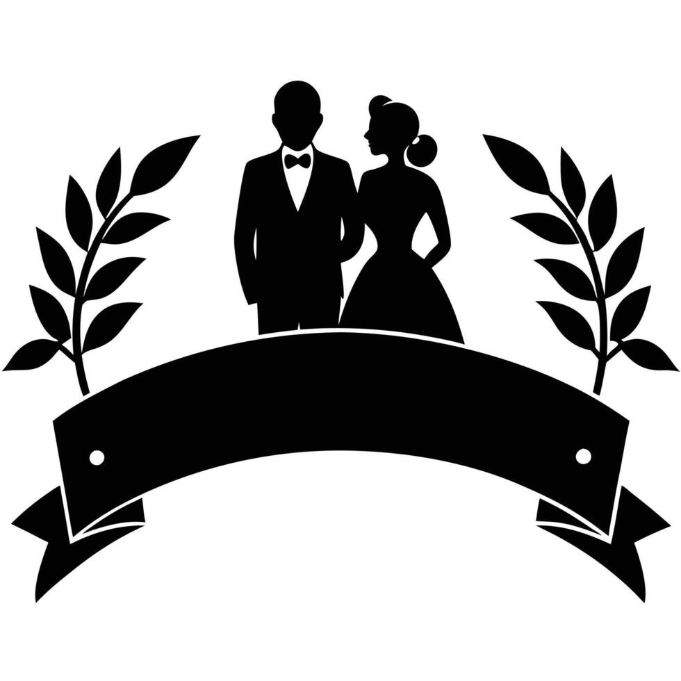 Wedding Banner Silhouette on White Background vector