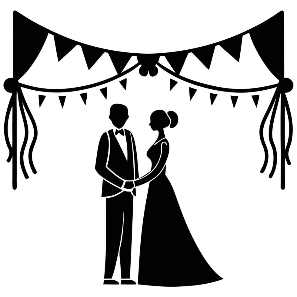 Wedding Streamer Silhouette on White Background vector