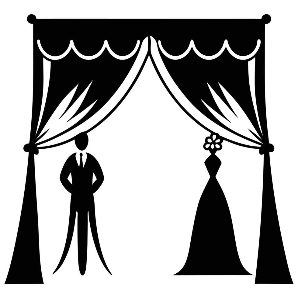 Wedding Curtain Silhouette on White Background vector