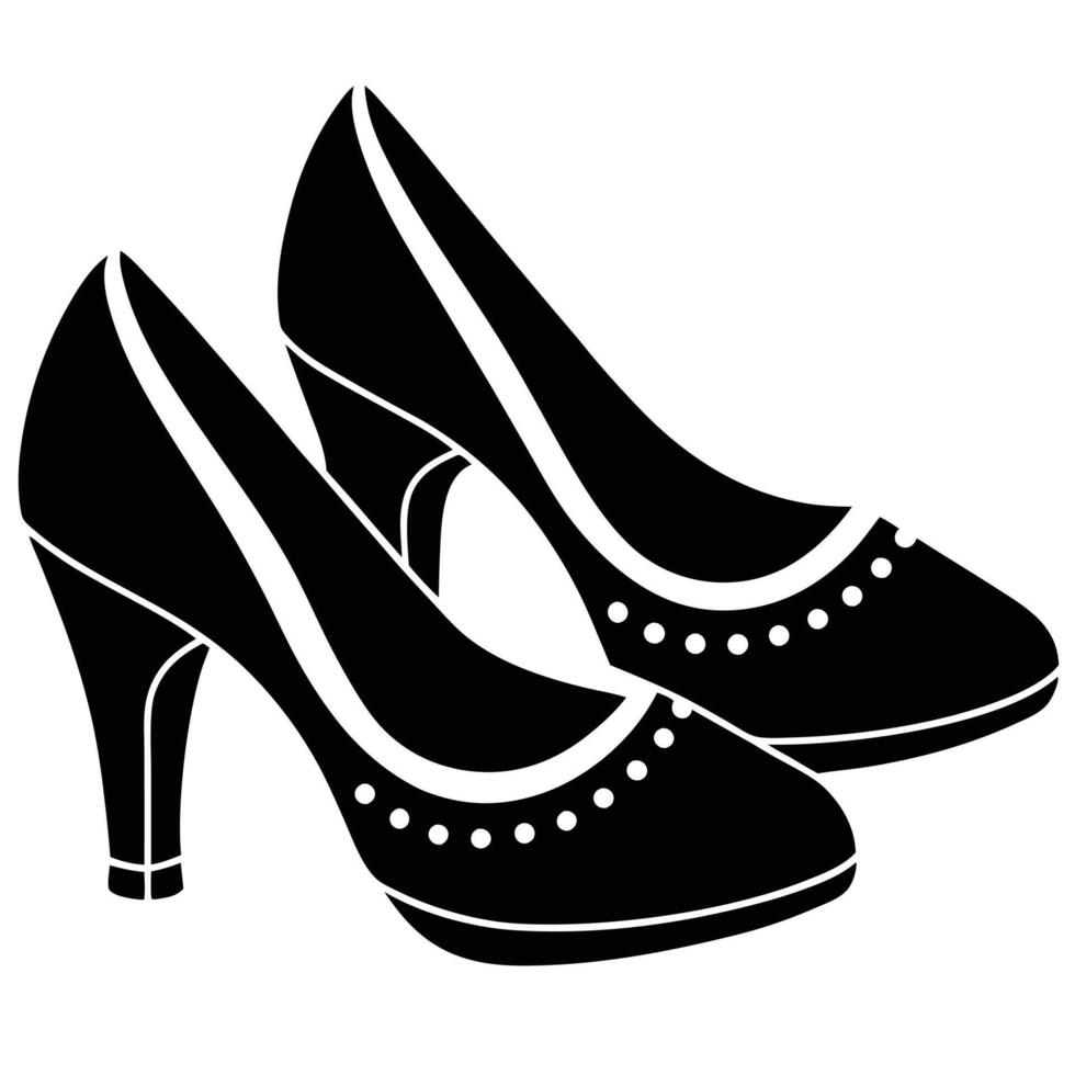 Bridal Shoes Silhouette on White Background vector