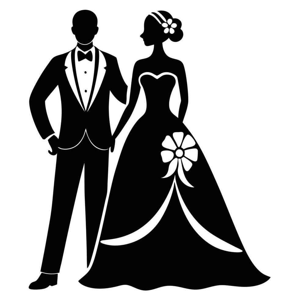 Wedding Couple Silhouette on White Background vector