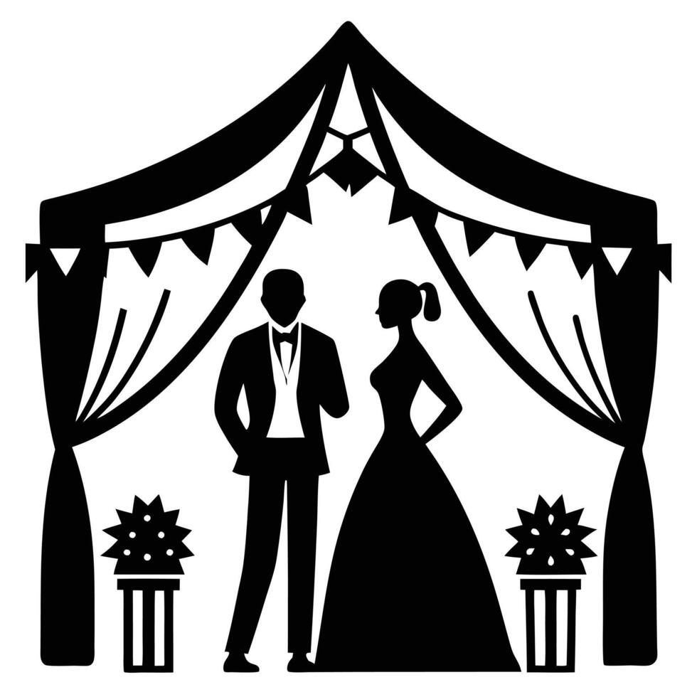 Wedding Reception Silhouette on White Background vector