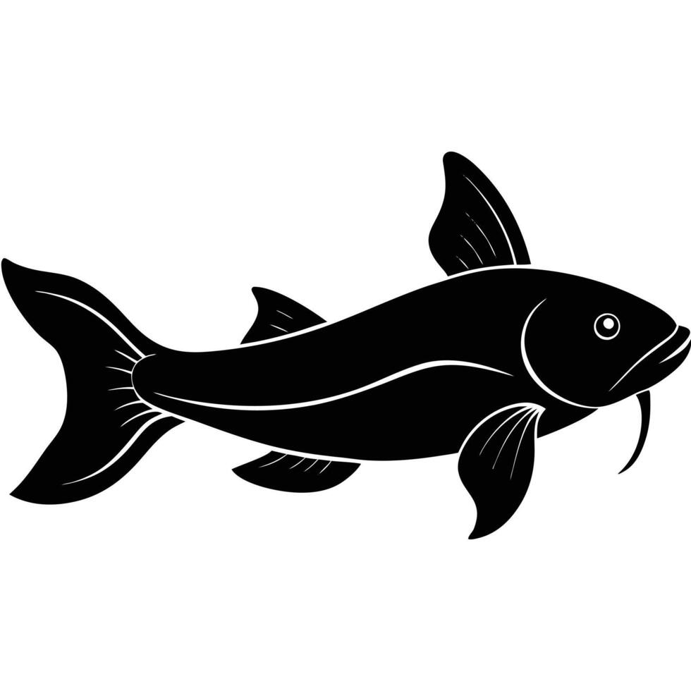 Catfish Swimming Silhouette on White Background vector