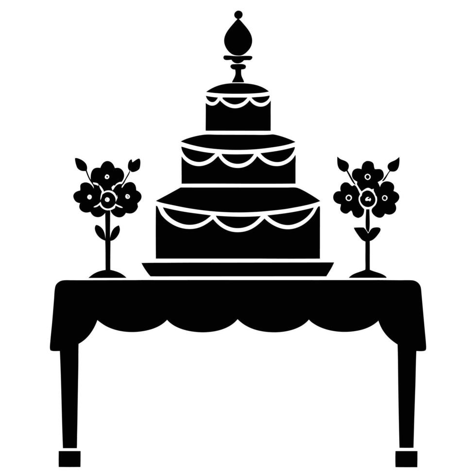 Wedding Cake Table Silhouette on White Background vector