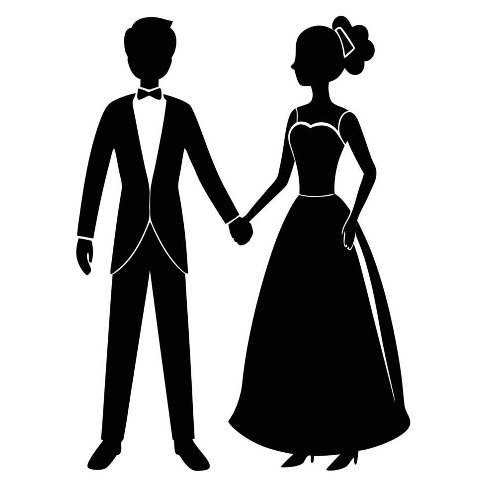 Couple Holding Hands Silhouette Wedding on White Background vector