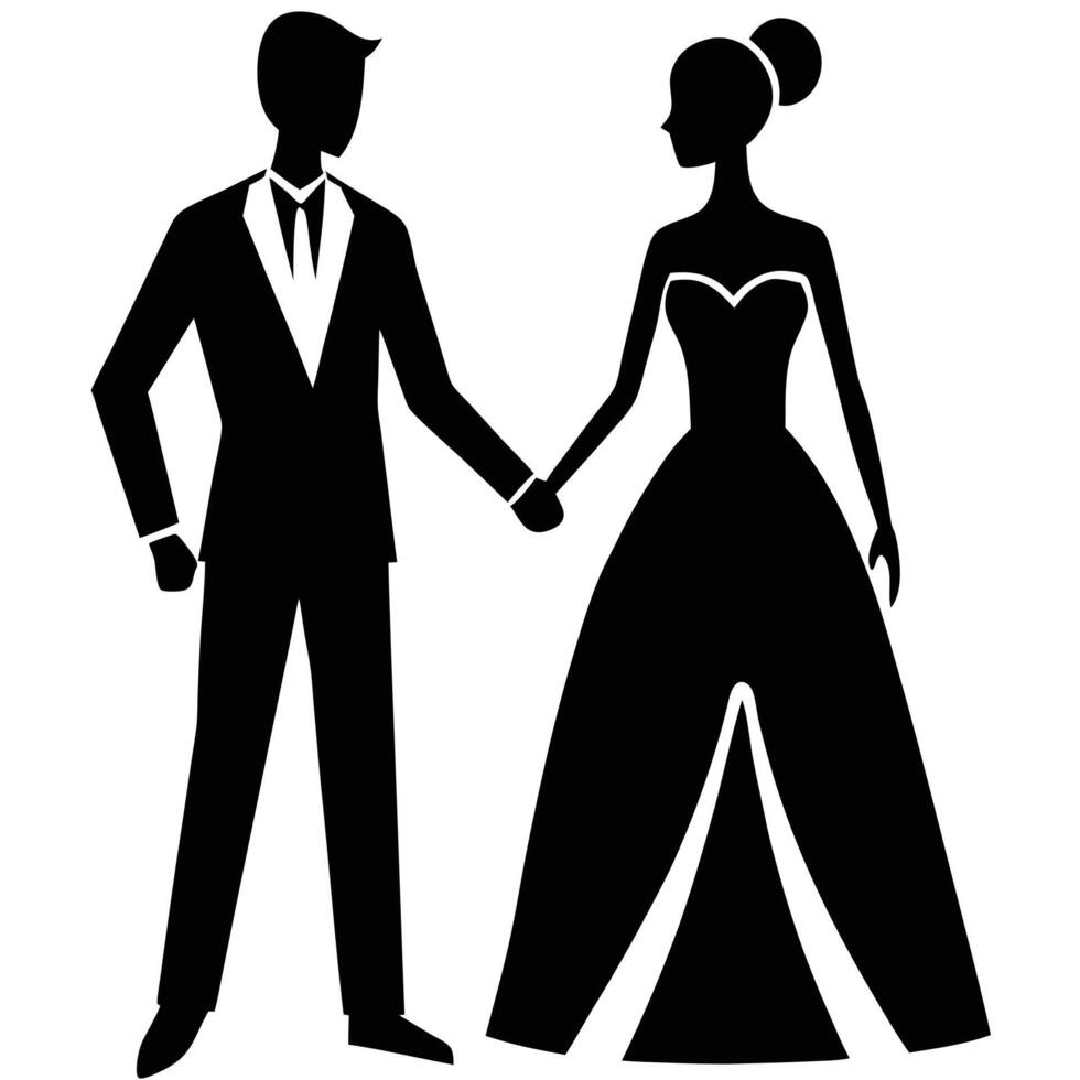 Couple Holding Hands Silhouette on White Background vector