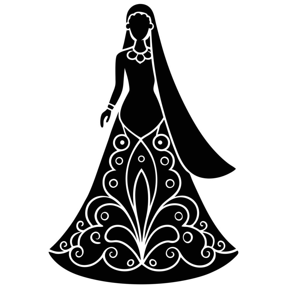 Bridal Henna Silhouette on White Background vector