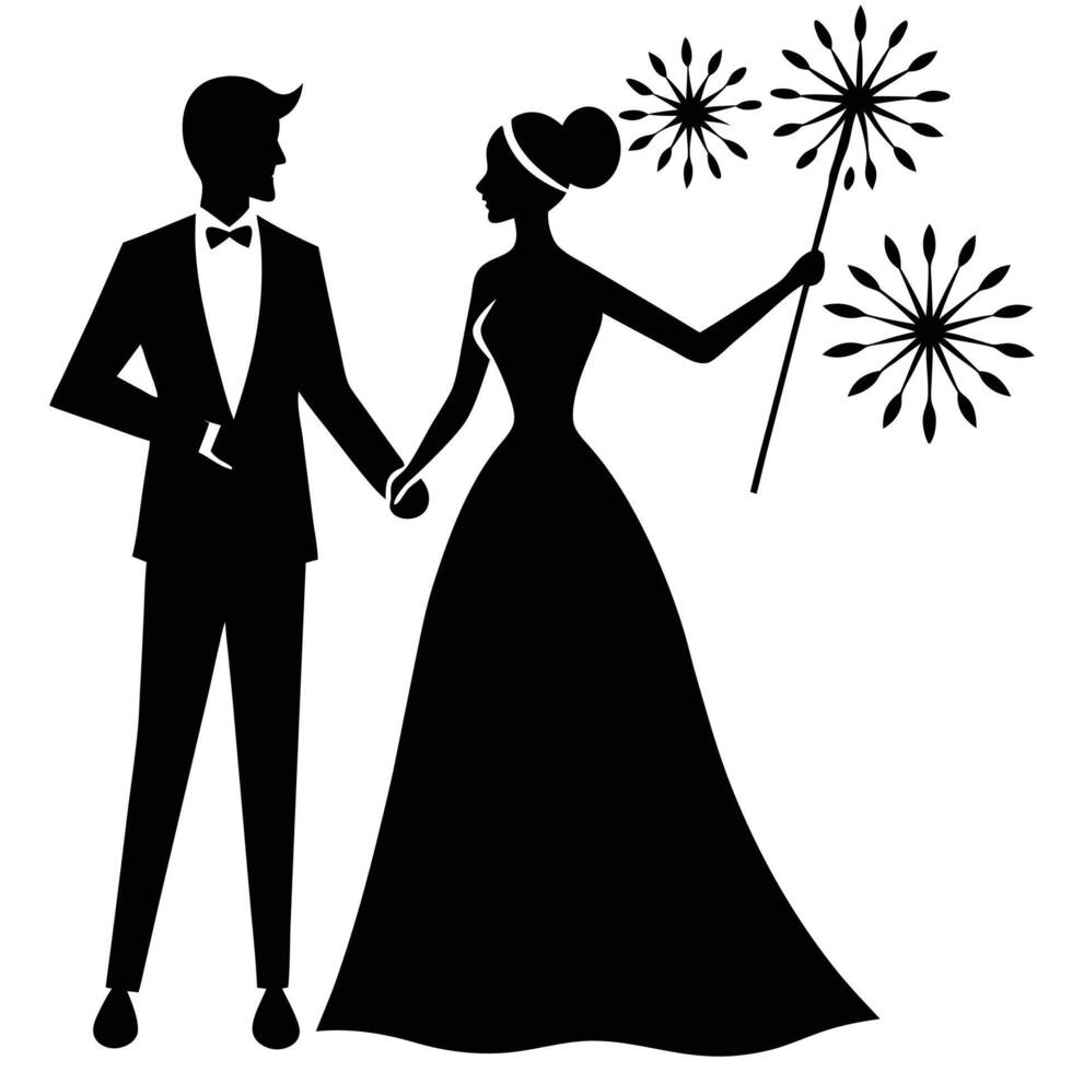Wedding Sparklers Silhouette on White Background vector