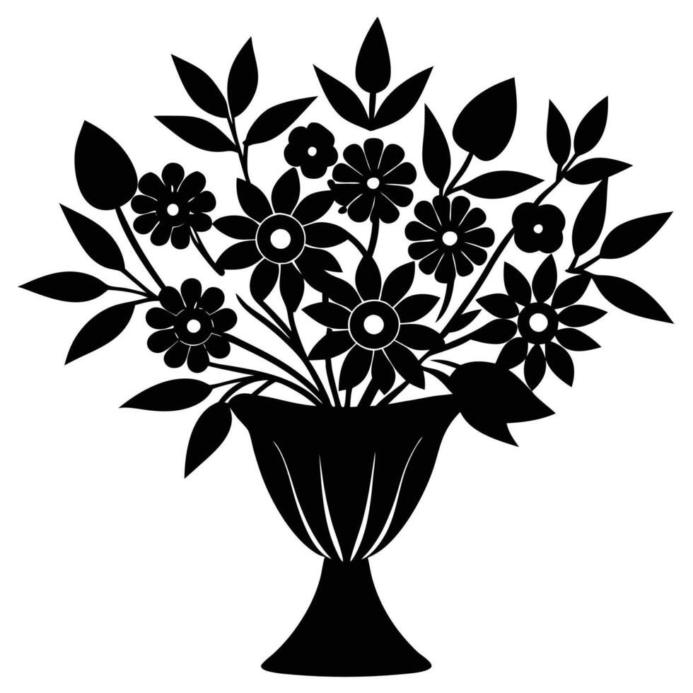 Floral Centerpiece Silhouette on White Background vector
