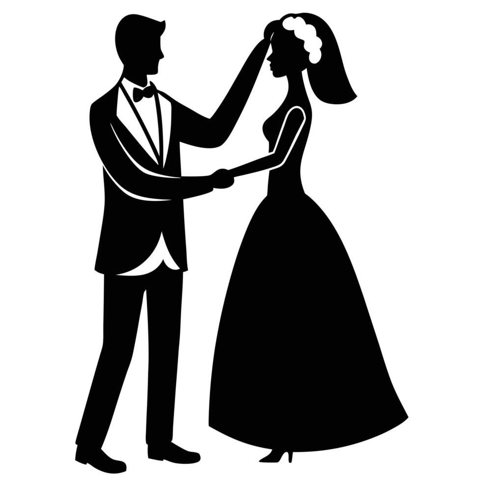 Groom Holding Bride Silhouette on White Background vector