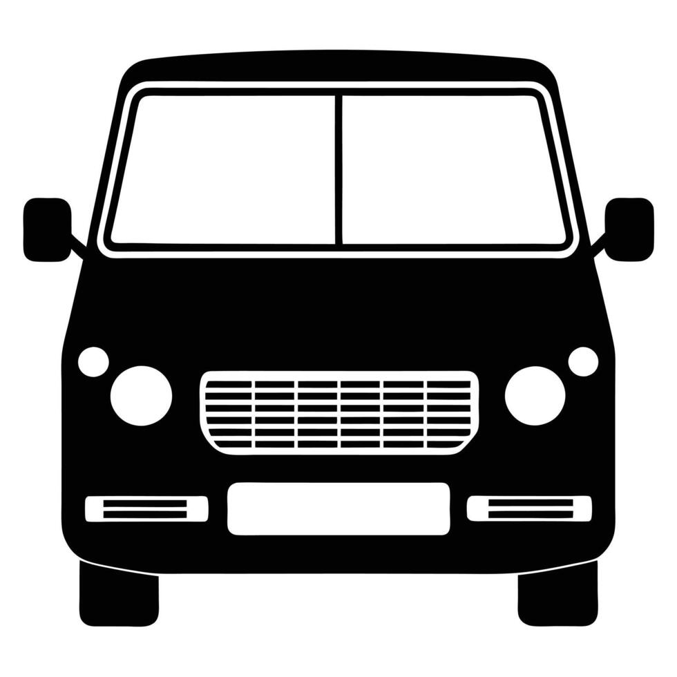 Mini Van Front View Silhouette on White Background vector