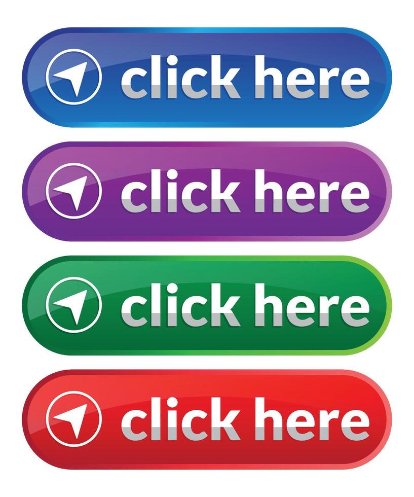Click here web button design different color vector
