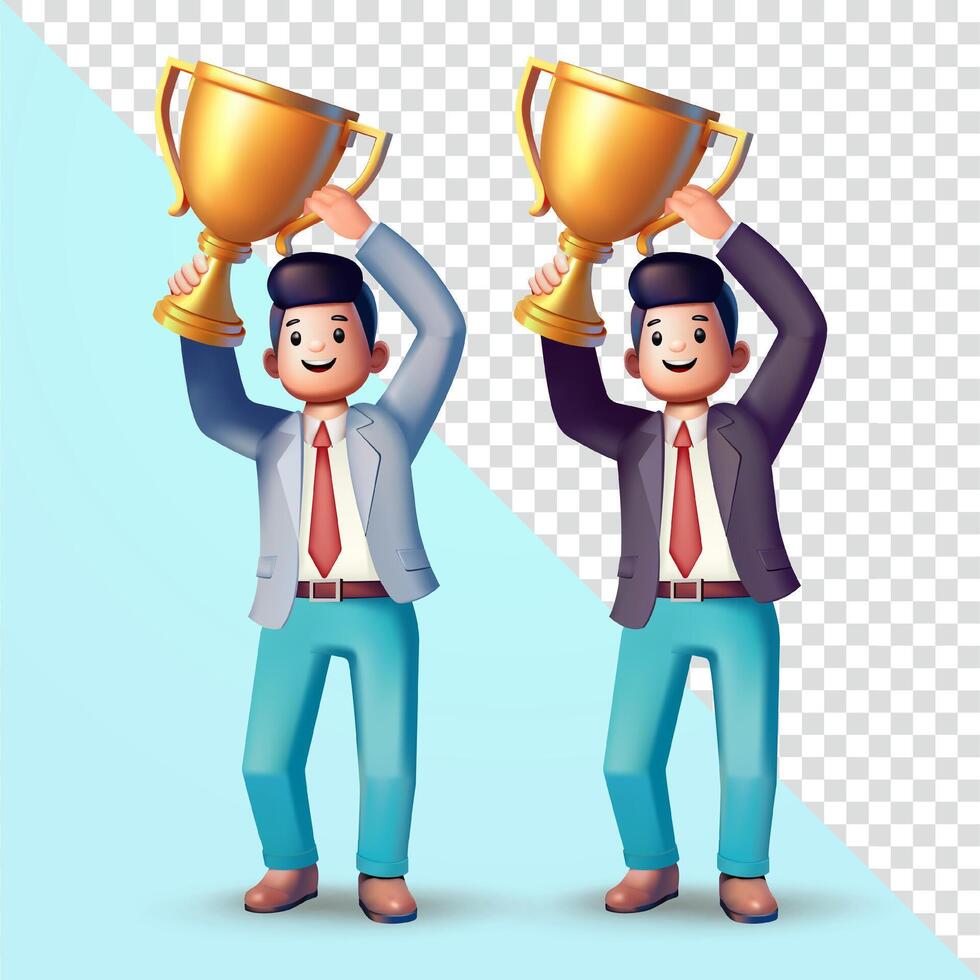 Office man raises trophy 3d, Suitable for business, career and design elements vector