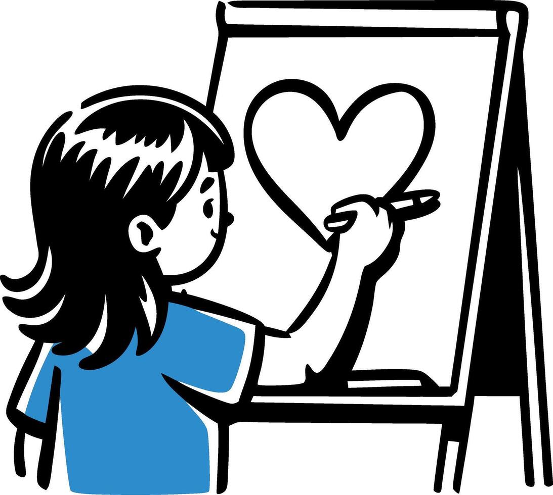 Child Drawing Heart on Easel Art Expressing Creativity and Love vector
