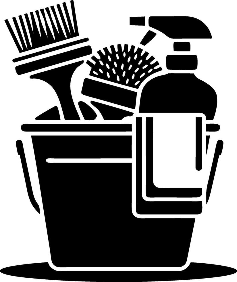 Cleaning Tools Bucket with Brush and Spray Bottle Illustration vector