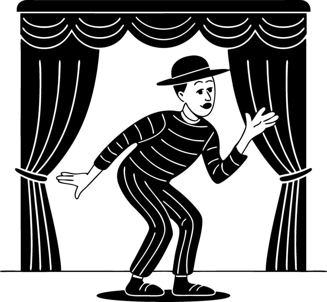 Classic Mime Performing on Stage Behind Curtains Art vector