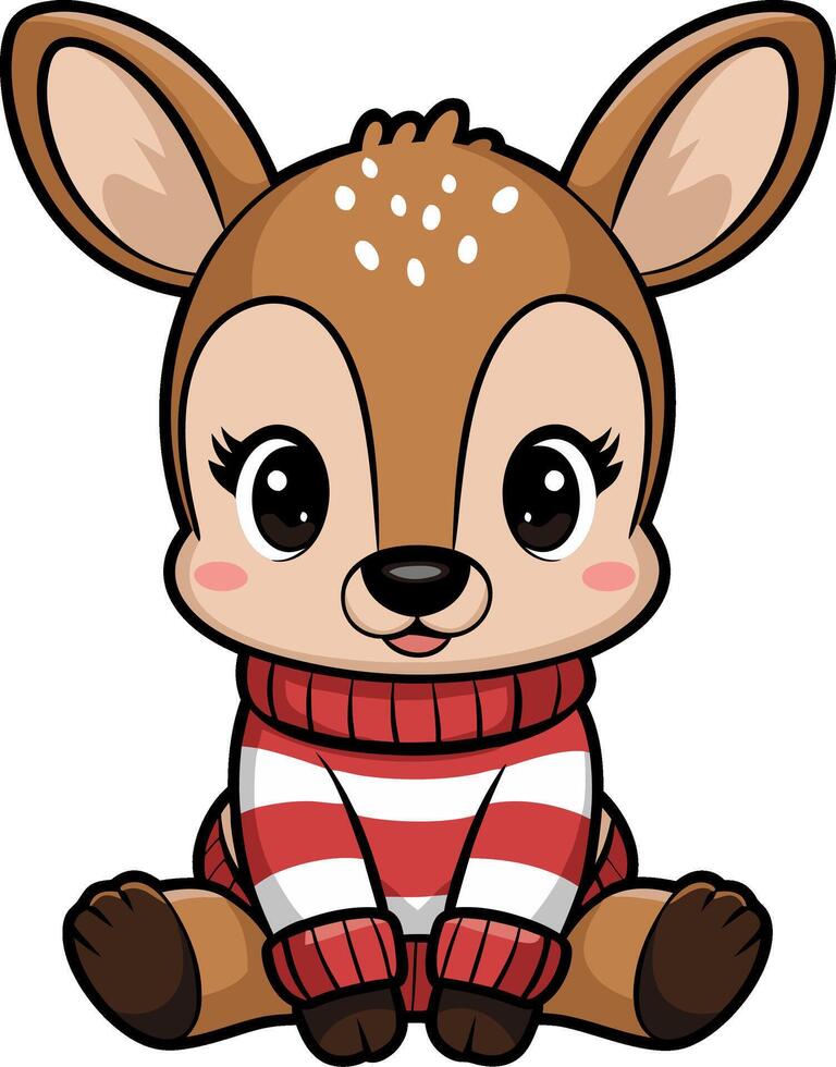 Cute Baby Deer in Red Striped Sweater Illustration for Kids Decor vector