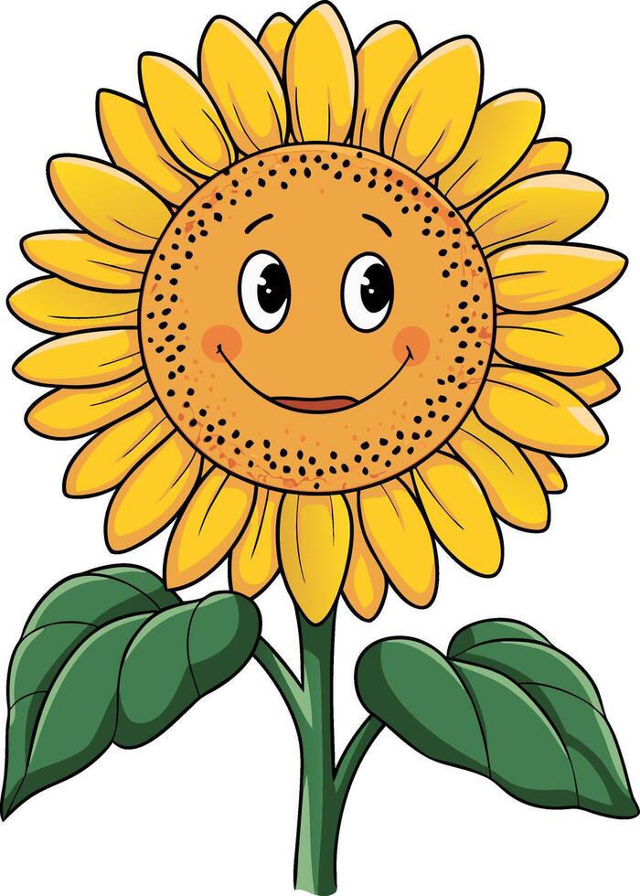 Cheerful Sunflower Character Face in Vibrant Yellow Petals Art vector