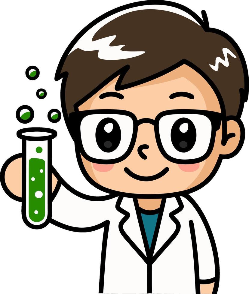 Cartoon Scientist Holding Beaker Green Liquid Illustration for Educational Use vector