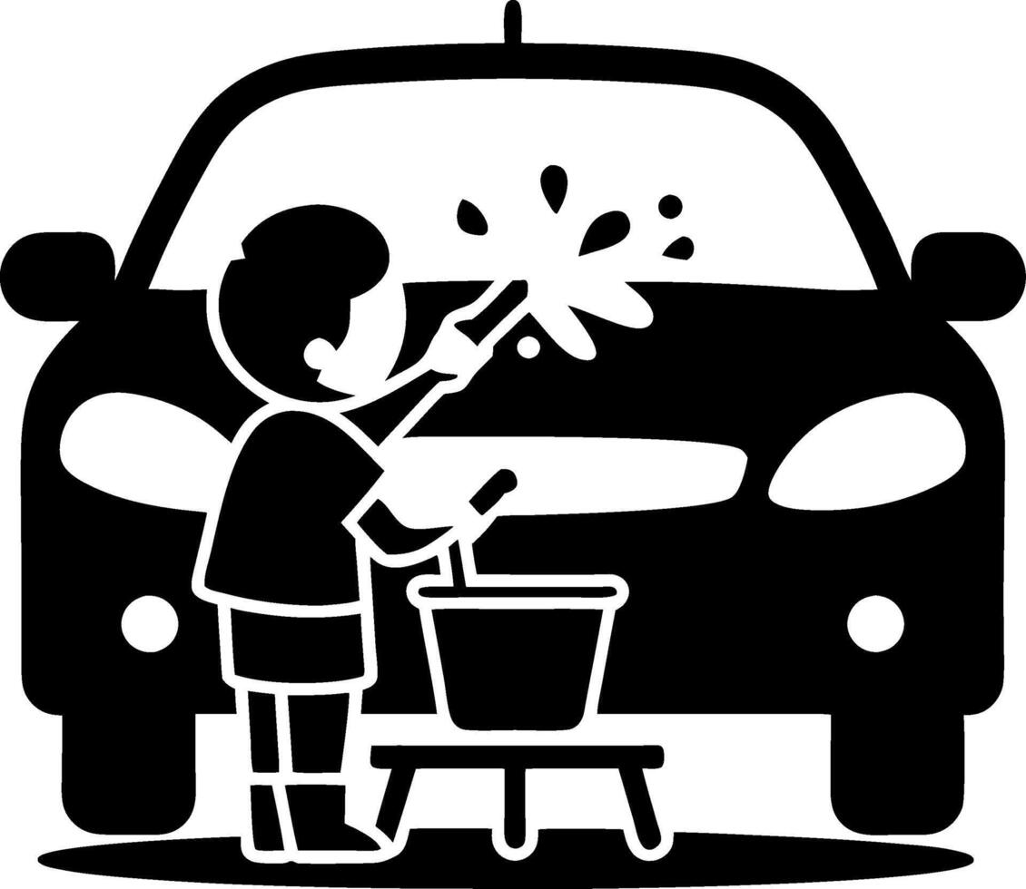 Child Washing Car Illustration Cleaning Activity Silhouette Design vector
