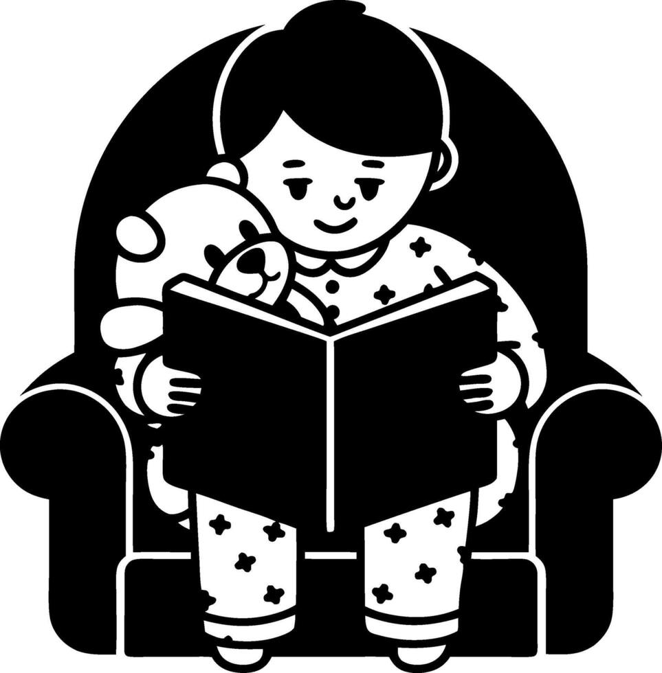 Child Reading Bedtime Story with Teddy Bear in Cozy Armchair Art vector