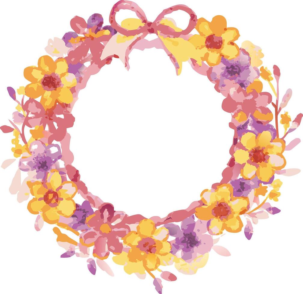 Colorful Floral Wreath Illustration with Yellow and Purple Flowers for Decorative Designs vector