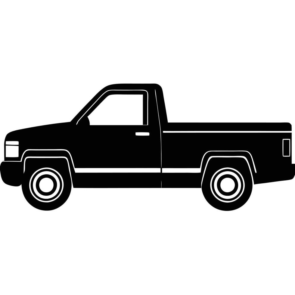 Pickup Truck Side View Silhouette on White Background vector