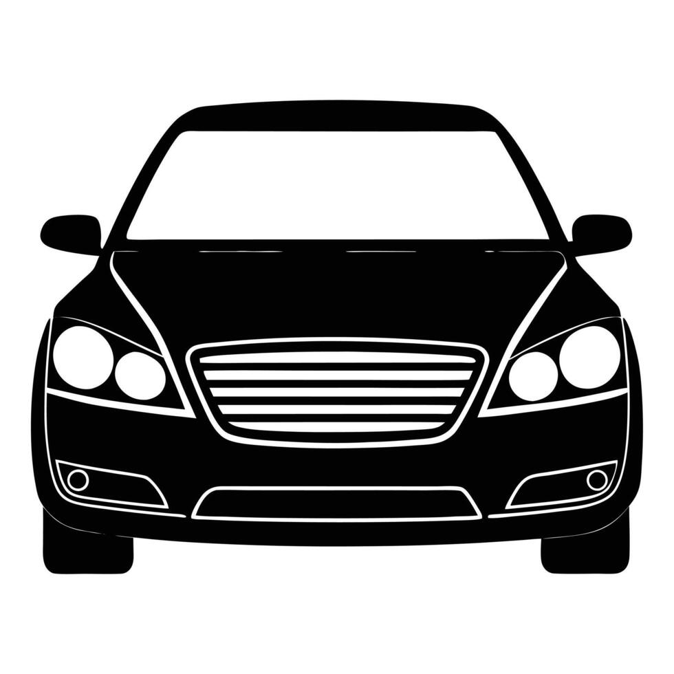 Sedan Front View Silhouette on White Background vector