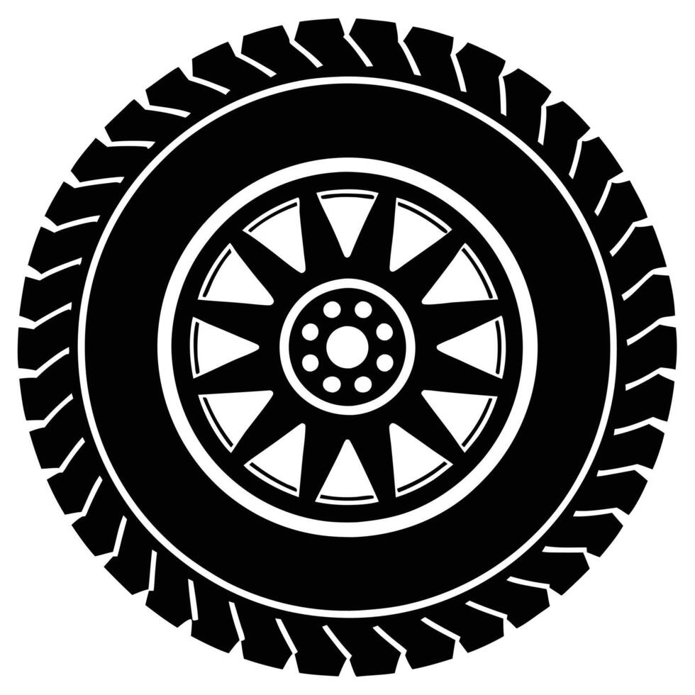 Off-Road Vehicle Wheel Silhouette on White Background vector