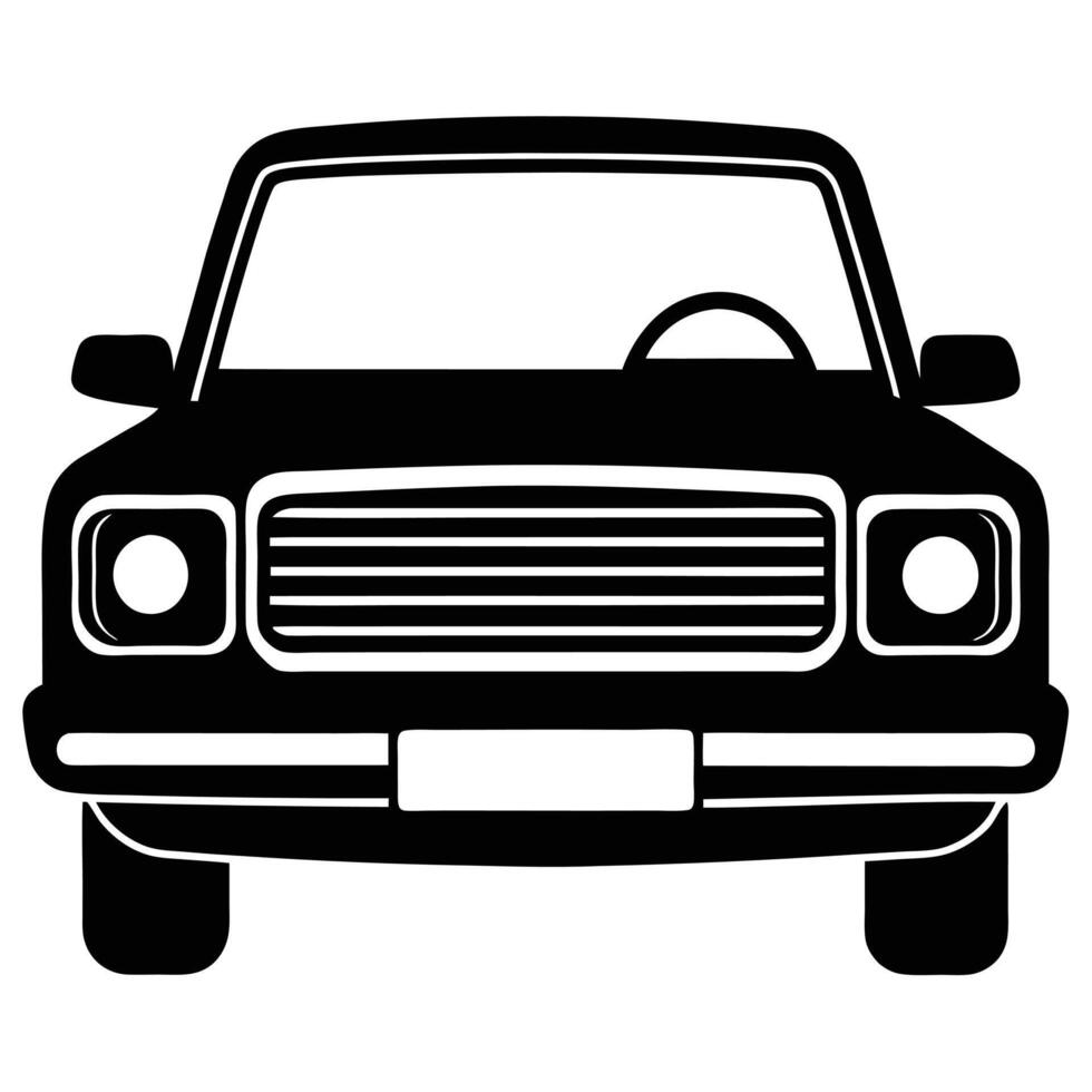 Pickup Truck Front View Silhouette on White Background vector