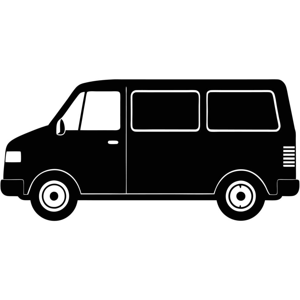 Mini Van Side View Silhouette on White Background vector