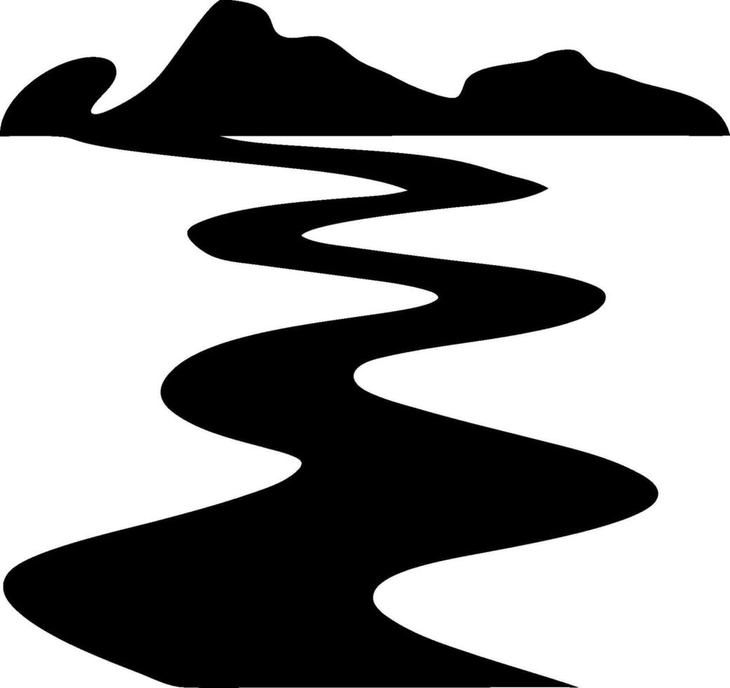 Abstract Mountain River Pathway Silhouette vector
