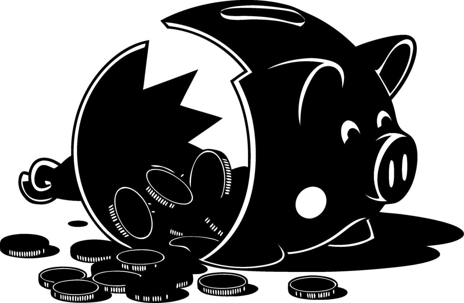 Broken Piggy Bank Illustration Symbolizing Financial Difficulty vector