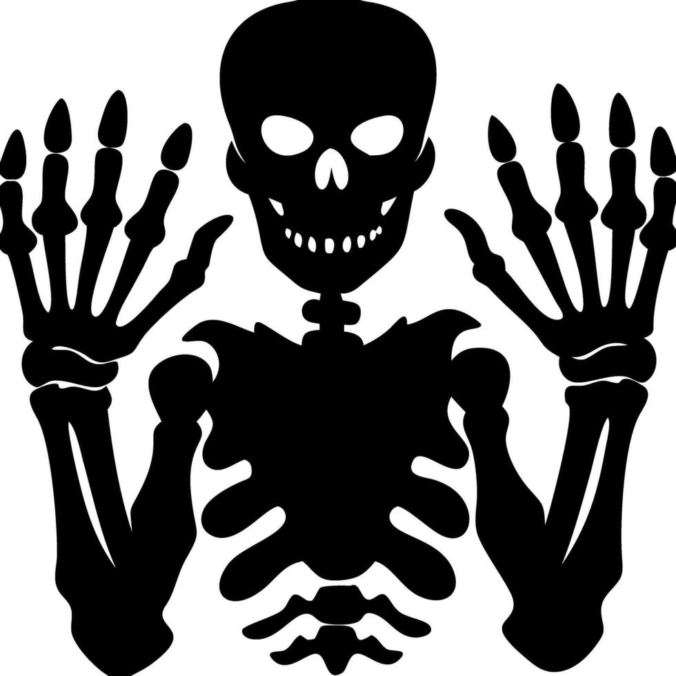 Black Skeleton Silhouette with Raised Hands for Halloween Themes vector