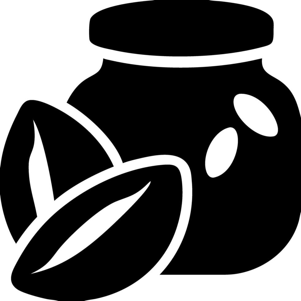 Black Silhouette Organic Jam Jar and Leaf Minimal Illustration vector