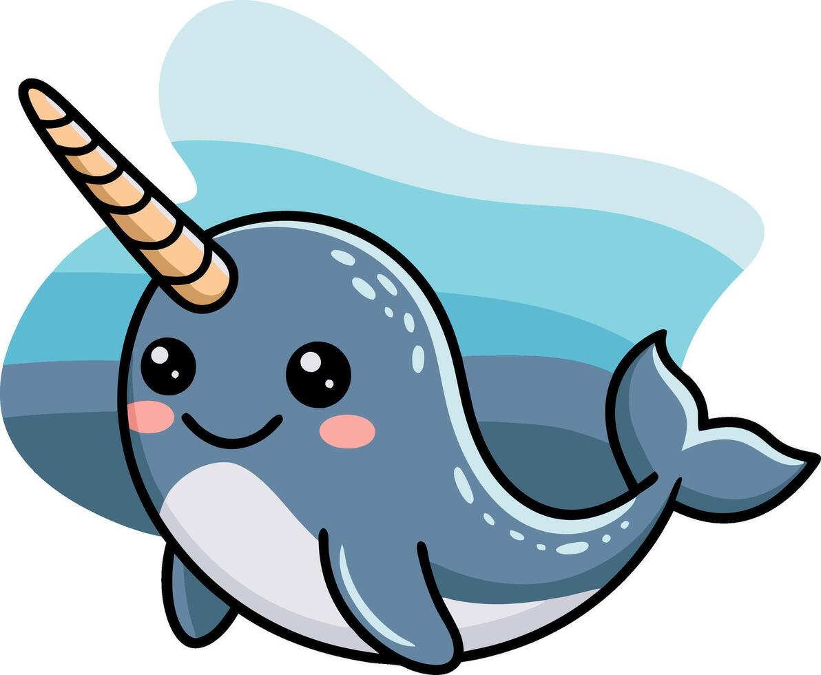 Adorable Cartoon Narwhal Illustration with Pastel Colors for Kids Decor vector