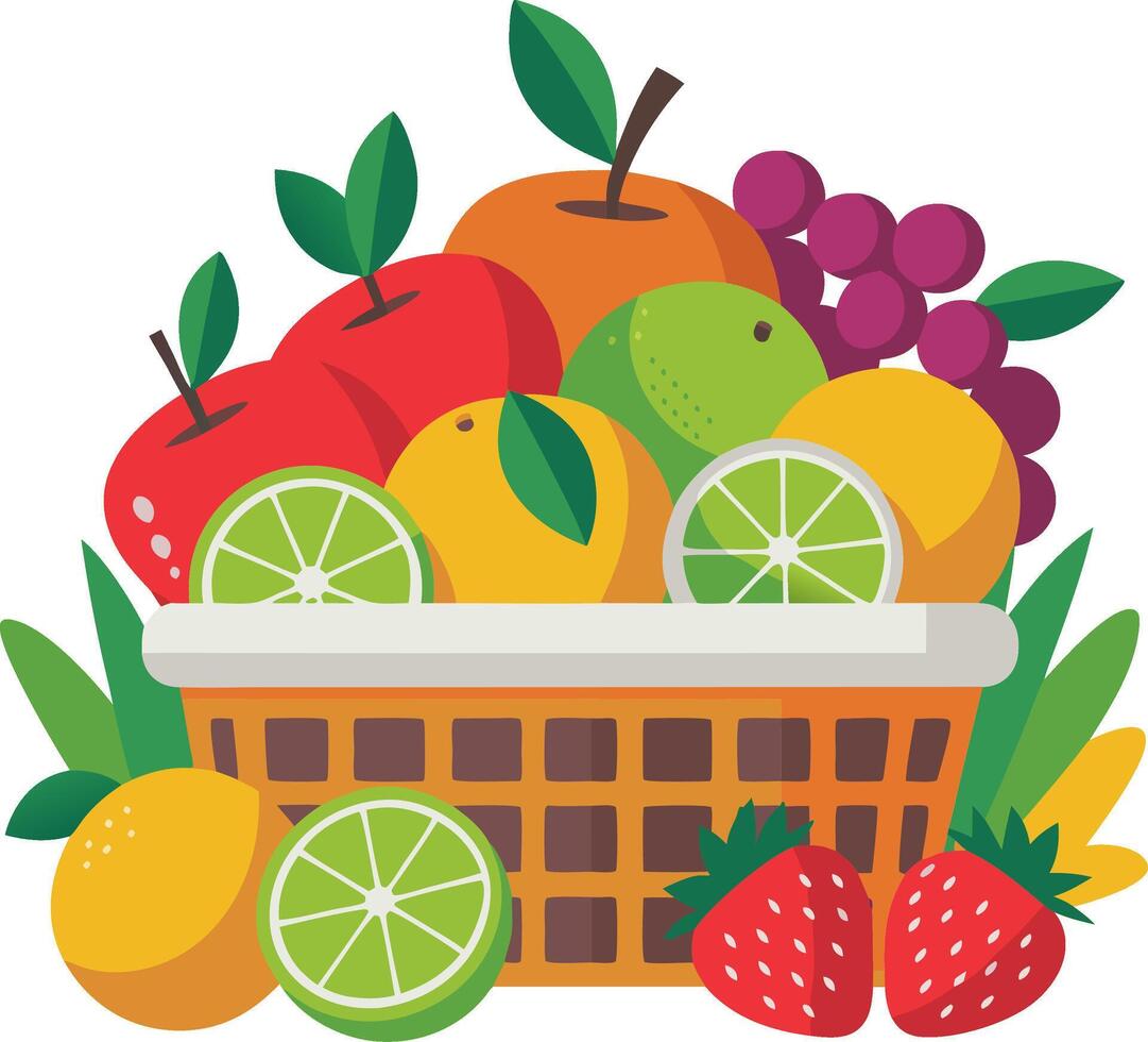 Colorful Fruit Basket Illustration Perfect for Food and Health Related Designs vector