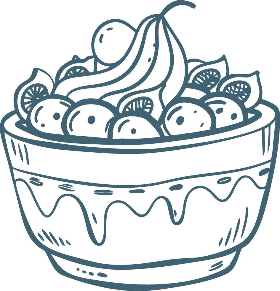 Illustration of Fruit Bowl with Ice Cream Topping for Dessert Designs vector
