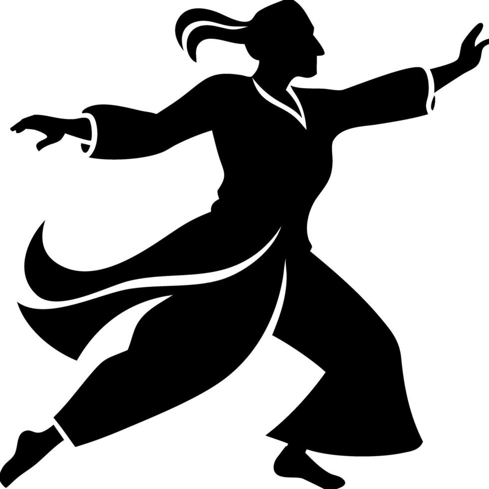Silhouette Martial Artist in Dynamic Pose Illustration vector