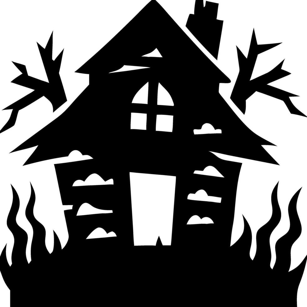Spooky Haunted House Silhouette with Bare Trees and Eerie Atmosphere Art vector