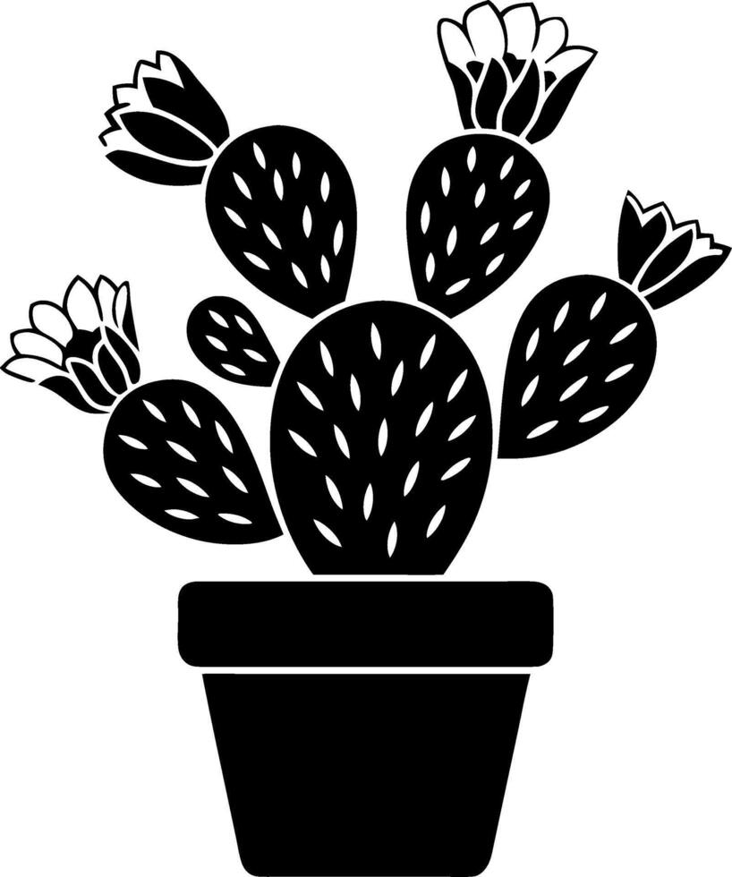 Illustration Black Silhouette of Flowering Cactus in Pot vector