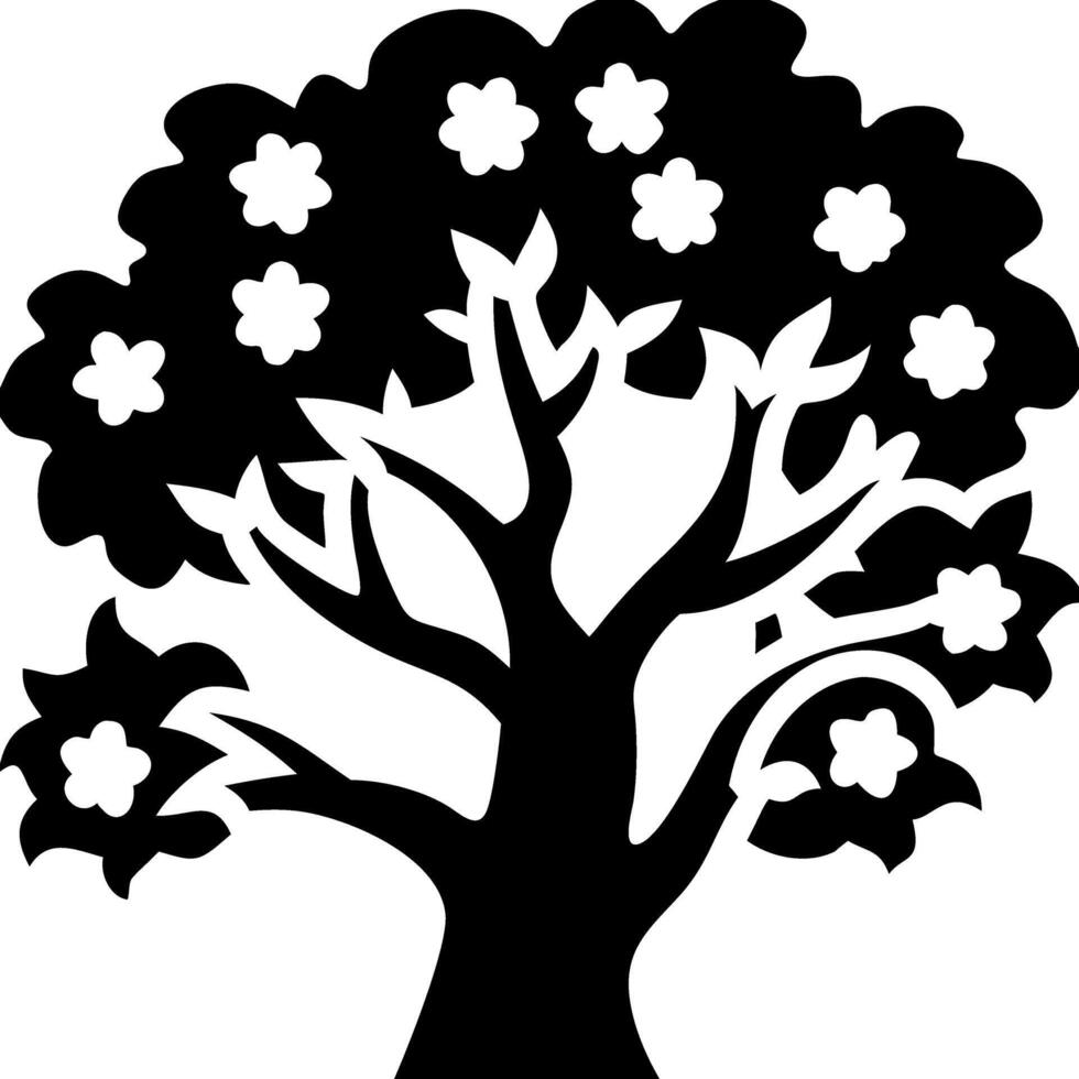Silhouette of Blooming Tree with Flowers Art for Nature and Design Projects vector