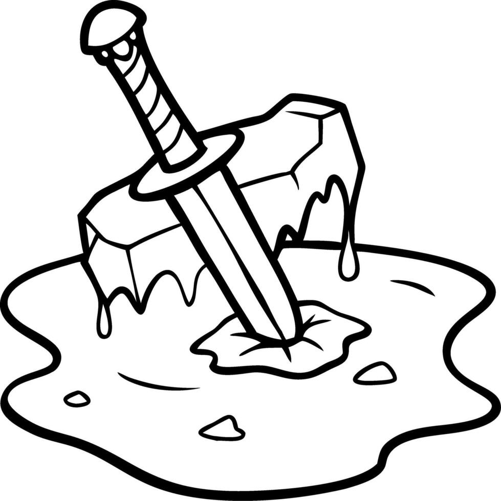 Sword Embedded in Stone Medieval Legend Theme Illustration vector