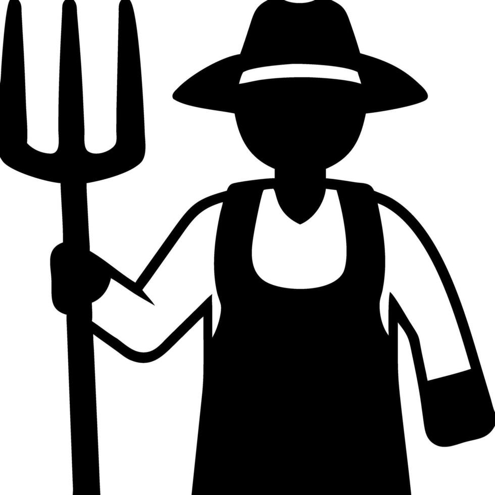 Silhouette of Farmer Holding Pitchfork in Hat and Apron Illustration vector