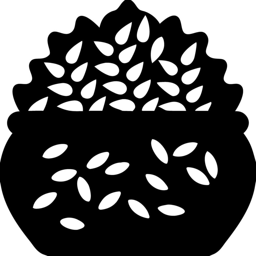 Stylized Black Silhouette Pomegranate Fruit with Seed Pattern Illustration vector