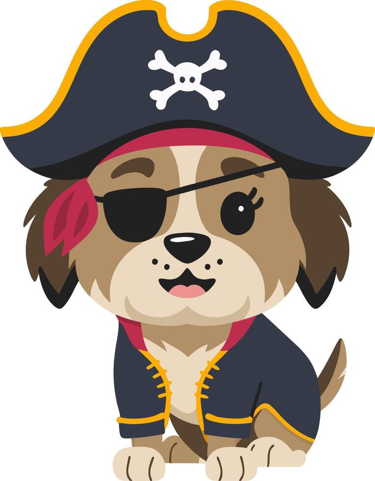 Adorable Pirate Puppy Illustration with Eyepatch and Hat for Kids vector