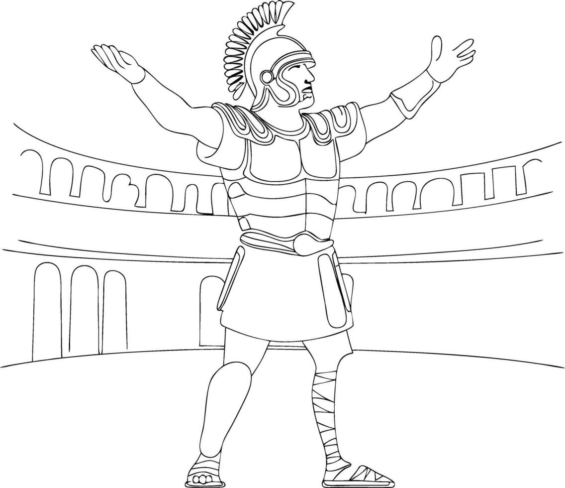 Ancient Roman Gladiator in Colosseum Illustration for Historical Artwork vector