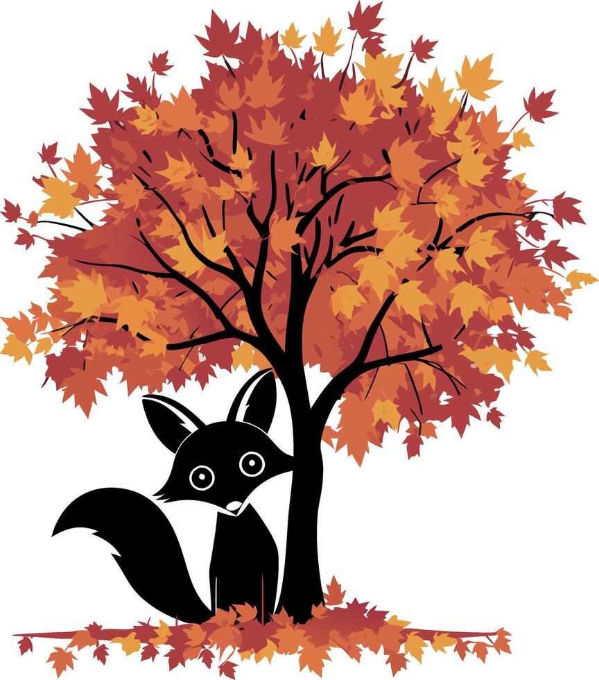 Autumn Trees with Fox Graphic Nature Woodland Illustration vector