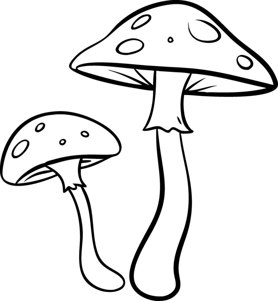 Illustration Of Two Stylized Mushrooms With Simple Line Art Design vector