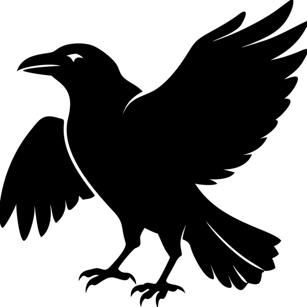 Silhouette of a Crow with Outstretched Wings Symbolizing Freedom and Mystery vector